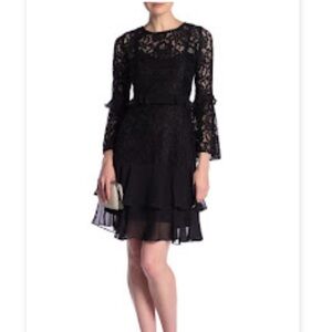 Neiman Marcus Lace Sheer Long Sleeve Dress